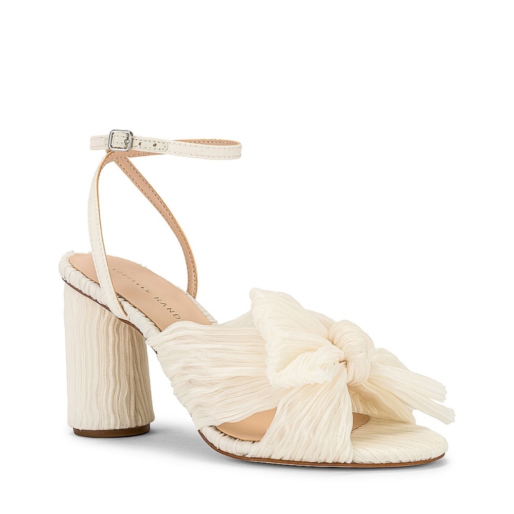 Camellia Pearl Pleated Bow Heel - Size 7